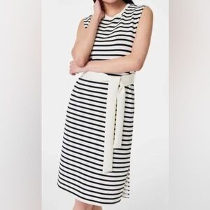 NWOT: SPANX Black and White Striped Midi Skirt